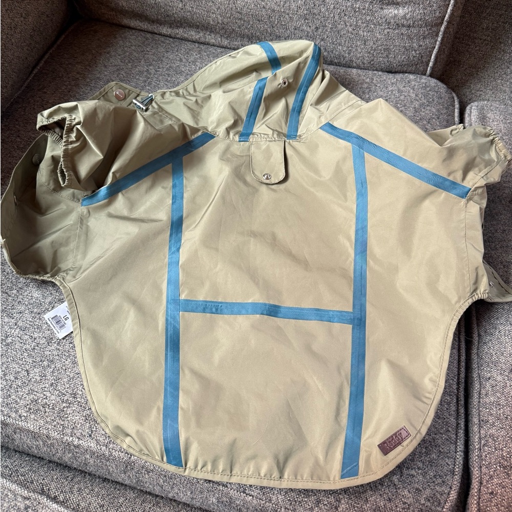 Green Tan Dog Raincoat with Blue accents (Lg, Reddy)